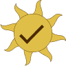 Yellow sun logo with checkmark