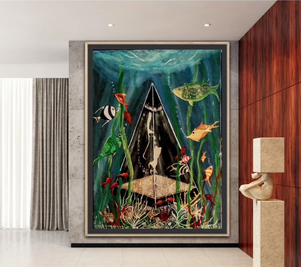 Large framed artwork in modern room